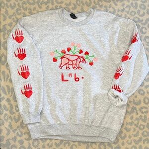 Indigenous Artist Made Gray and Red Graphic Sweater